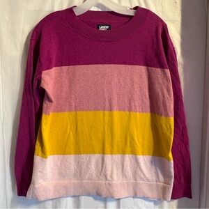 Lands End Colorblock Sweater Womens Sz Medium Lightweight Bright Pullover Cotton